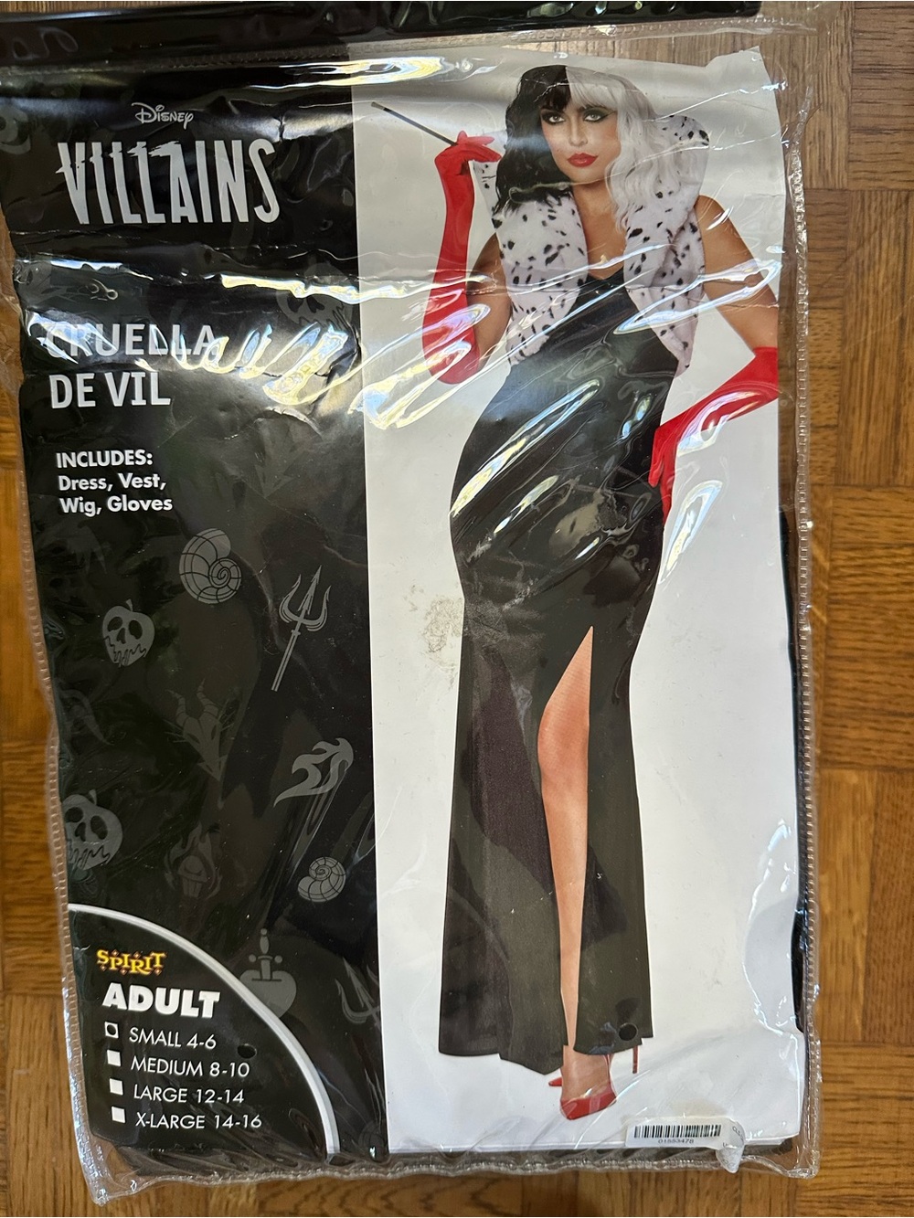 Disney Cruella De Vil Adult Halloween Costume with Wig size Small